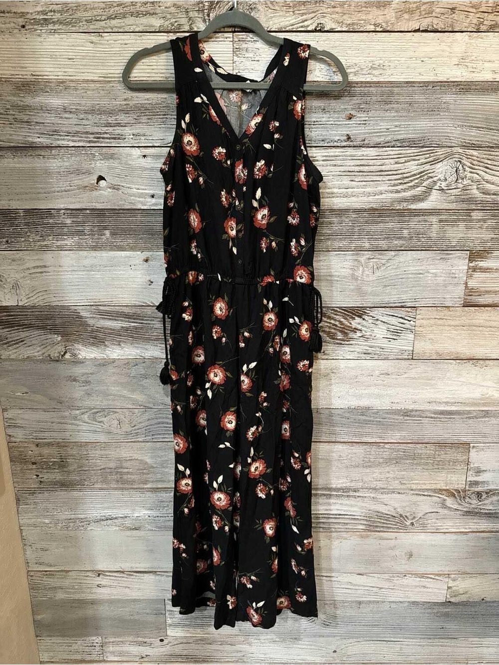Sonoma Black Floral Sleeveless Jumpsuit